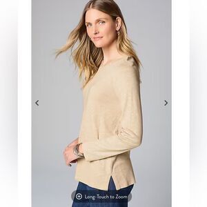 J Jill Pima Cotton Crew Neck Long Sleeve Tee in Beige size L